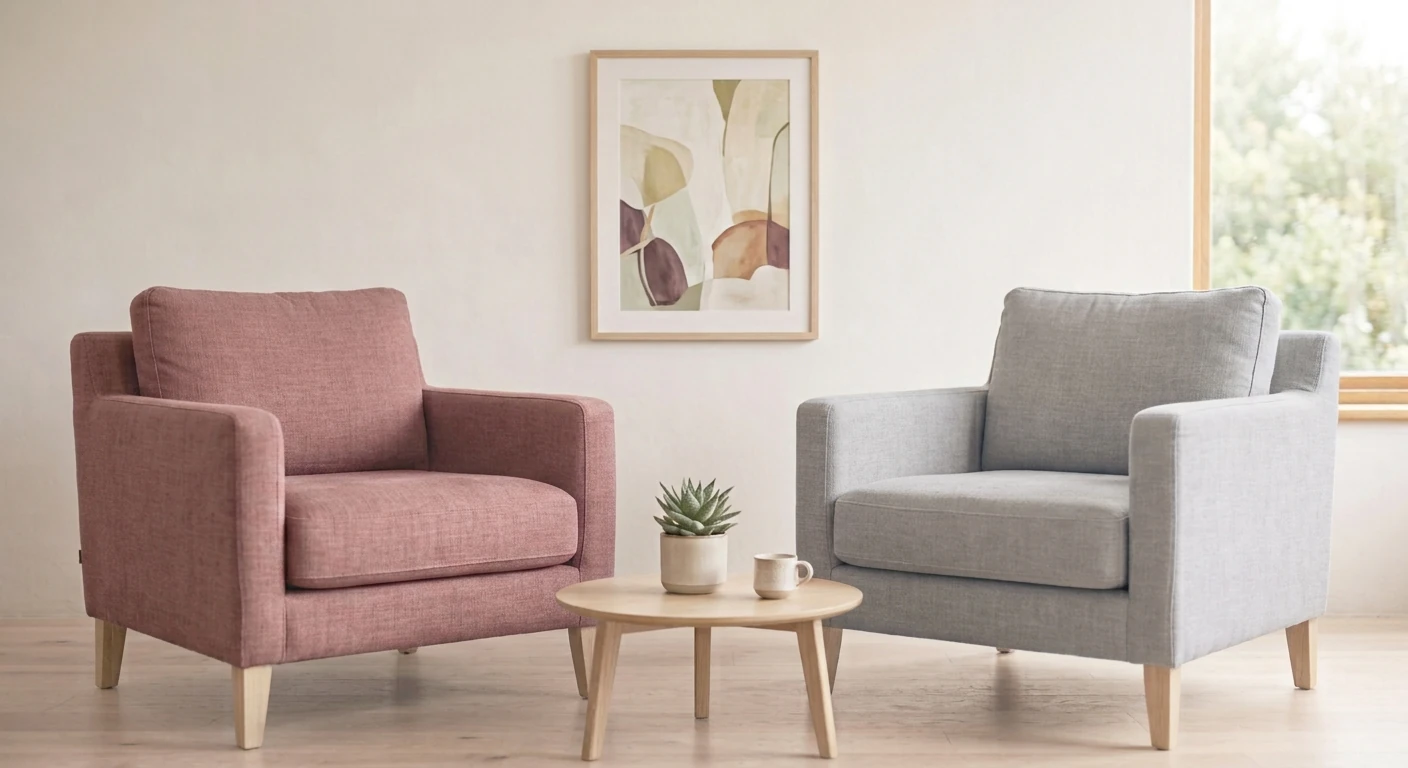 Dos sillones junto a una mesa en un espacio luminoso